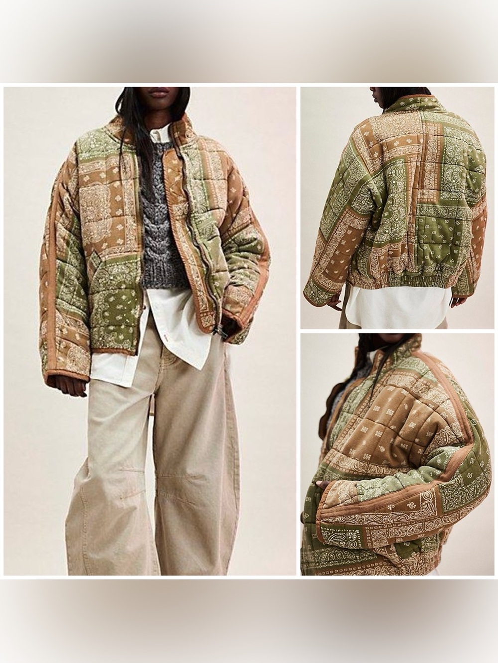 NWOT Free People We the Free Printed Dolman Quilted Knit Jacket - army combo - S
